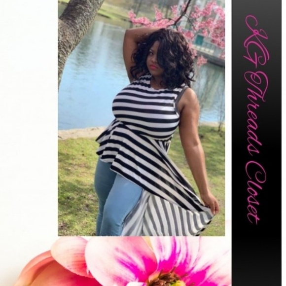 Tops - 🔥🔥Plus Size Striped Peplum Cascade Top